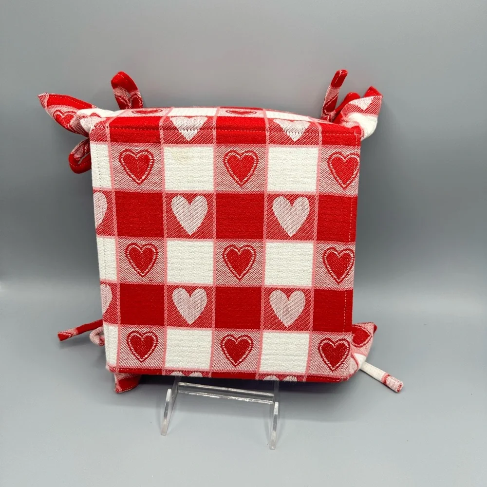 Heart Decorated Towel Basket & 3 Hand Towels. Valentine’s Day or Love